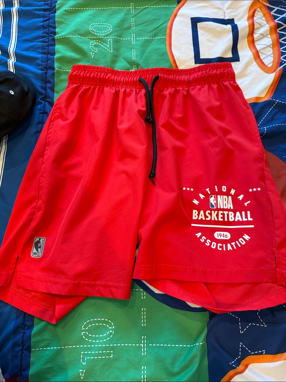NBA Men's Red Athletic Basketball Shorts with Black Drawstring